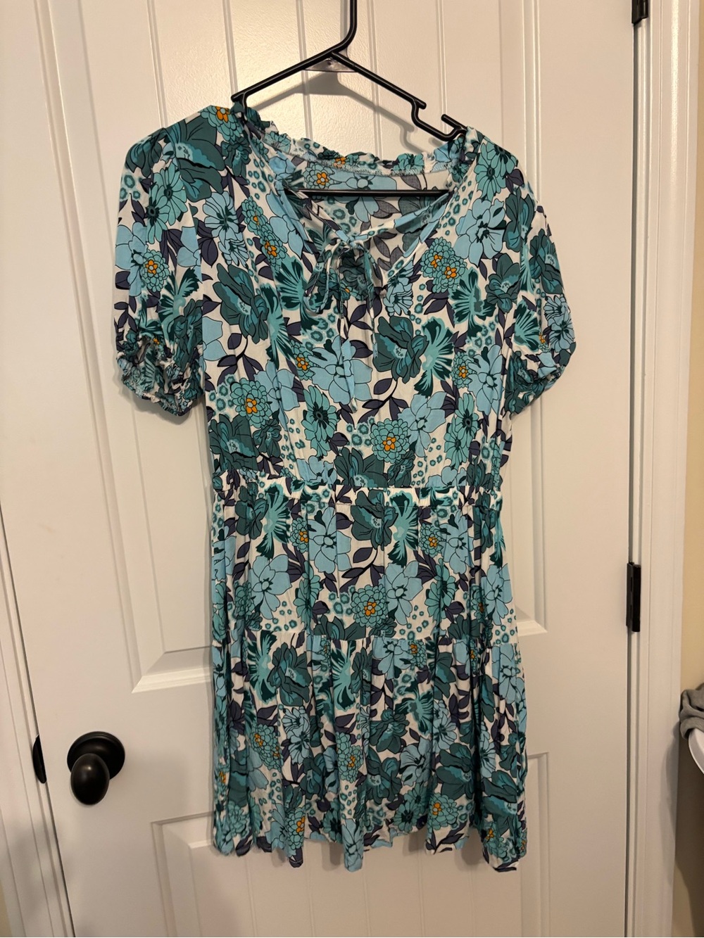Floral Teal Short Sleeve Swing Dress